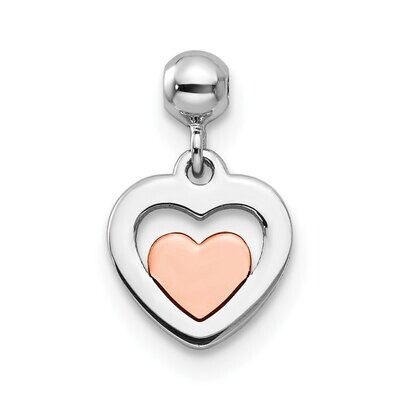 Dangle Heart Charm Sterling Silver Rhodium &amp; Rose Tone QMM135, MPN: QMM135,