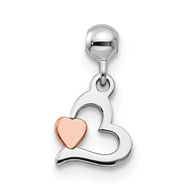 Dangle Heart Charm Sterling Silver Rhodium &amp; Rose Tone QMM134, MPN: QMM134,