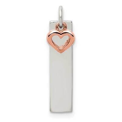 Rose-tone Bar Heart Charm Sterling Silver QC9510, MPN: QC9510, 886774100012