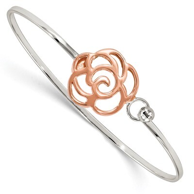 Rose-tone Polished Flower Bangle Sterling Silver QB1135, MPN: QB1135, 191101856433