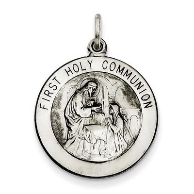 First Holy Communion Medal Sterling Silver Antiqued QC5825, MPN: QC5825, 191101184277