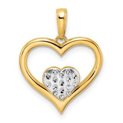 Heart Inside Heart Pendant 14k Gold and White Rhodium Diamond-Cut M3007, MPN: M3007,