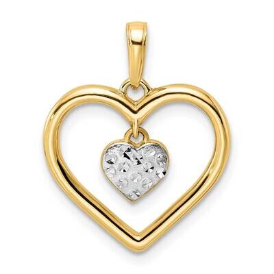 Heart with Dangle Heart Pendant 14k Gold and White Rhodium Diamond-Cut M2937, MPN: M2937,