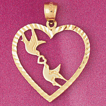 Dazzlers Jewelry Love Birds Heart Pendant Necklace Charm Bracelet in Yellow, White or Rose Gold 386…