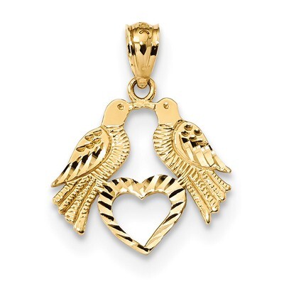 Diamond -cut Love Birds with Heart Pendant 14k Gold Polished K5992, MPN: K5992, 883957831787