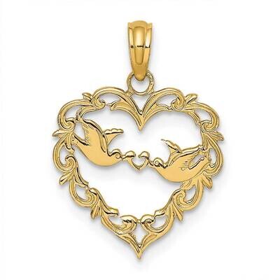 Love Birds In Heart Pendant 14k Gold Polished K7105, MPN: K7105, 637218006519