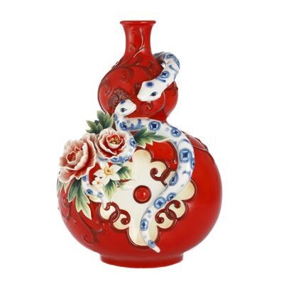 Franz Porcelain Snake Peony Magnolia Design Sculptured Porcelain Vase FZ03034, MPN: FZ03034,