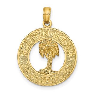 Hilton Head Sc On Round Frame with Palm Tree Charm 14k Gold K7859, MPN: K7859, 637218151974