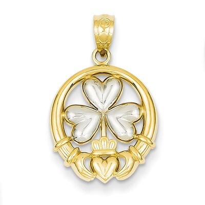 Claddagh with Shamrock Pendant 14k Gold Rhodium C3038, MPN: C3038, 886774617206