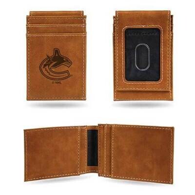 NHL Vancouver Canucks Brown Faux Leather Front Pocket Wallet GC7617, MPN: GC7617, 767345896315