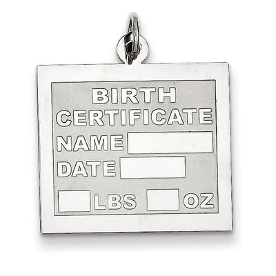 Birth Certificate Charm Sterling Silver QC2494, MPN: QC2494, 883957488325