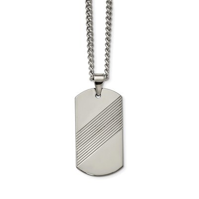 Textured &amp; Polished Dog Tag Necklace Tungsten TUN118-24 by Chisel, MPN: TUN118-24, 886774751023