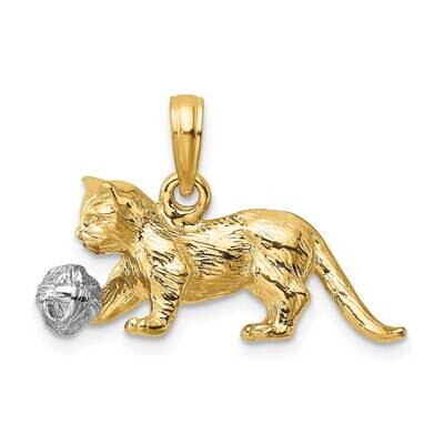 3-D Cat Playing with Moveable Ball Charm 14k Gold Rhodium K9319, MPN: K9319, 637218104635