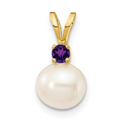 7-7.5mm White Round Freshwater Cultured Pearl Amethyst Pendants 14k Gold XF741_AM, MPN: XF741_AM, 8…