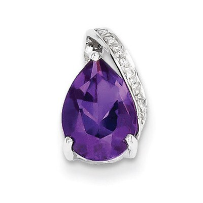 Pear Amethyst Pendant Sterling Silver Rhodium QDX385, MPN: QDX385, 883957519326