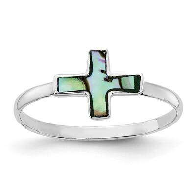 Abalone Cross Ring Sterling Silver Rhodium-Plated Polished QR7211, MPN: QR7211,