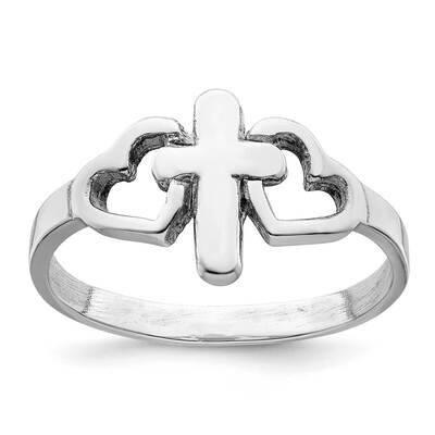 Hearts &amp; Cross Ring Sterling Silver Rhodium-Plated QR7208, MPN: QR7208,