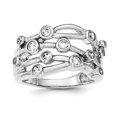 CZ Diamond Criss Cross Ring Sterling Silver Rhodium-plated Polished QR6247, MPN: QR6247,