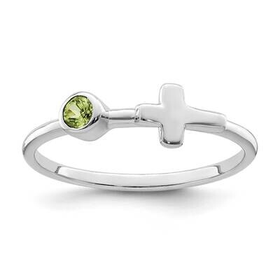 Cross Peridot Ring Sterling Silver Rhodium-Plated Polished QBR33AUG, MPN: QBR33AUG,