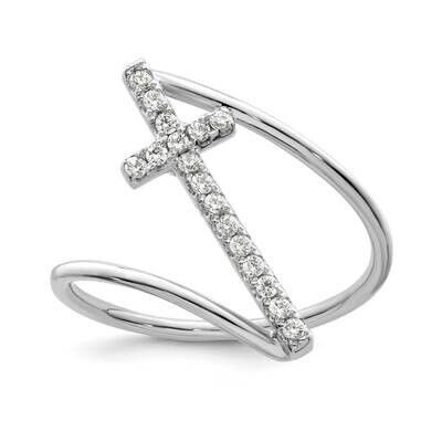 CZ Diamond Cross Ring Sterling Silver Rhodium-Plated Polished QR7206, MPN: QR7206,