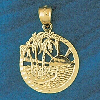 Dazzlers Jewelry Palm Tree Sunset Pendant Necklace Charm Bracelet in Yellow, White or Rose Gold 143…