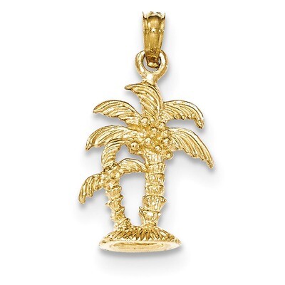 Double Palm Trees Pendant 14K Gold Polished &amp; Textured K5385, MPN: K5385, 637218040612