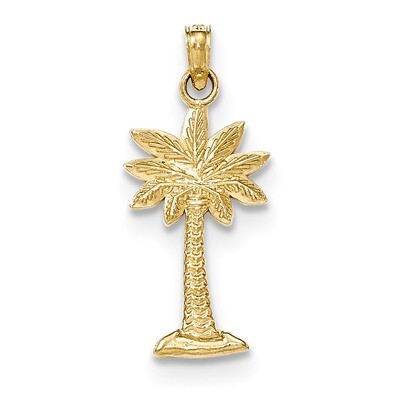 Textured 2-D Palmetto Palm Tree Pendant 14k Gold Polished K5383, MPN: K5383, 637218167319