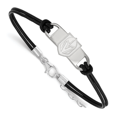 Vegas Golden Knights Black Leather Bracelet Sterling Silver Rhodium-plated SS012VGK-7, MPN: SS012VG…