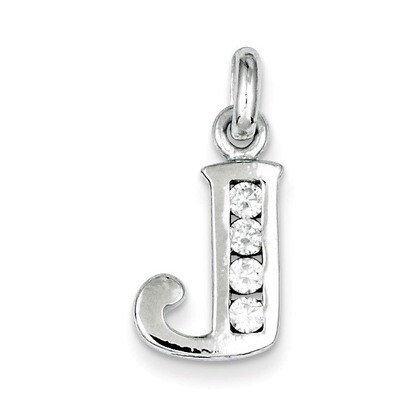 White Diamond Initial J Pendant Sterling Silver QC6716J, MPN: QC6716J, 883957542416