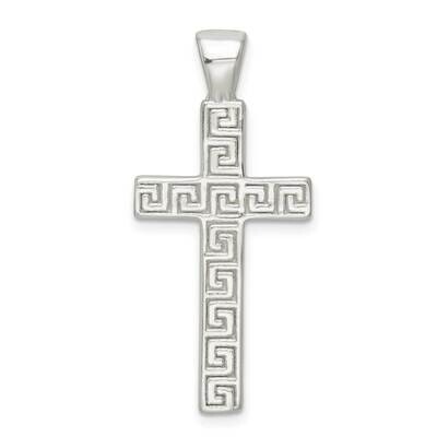 Greek Key Hollow Latin Cross Pendant Sterling Silver Polished QC11137, MPN: QC11137,