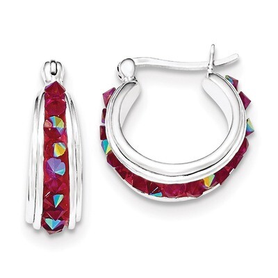 Pink Crystal Hoop Earrings Sterling Silver QE12519