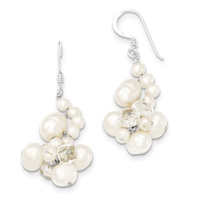 Clear Crystal &amp; Cultured Pearl Earrings Sterling Silver QE5442, MPN: QE5442, 191101189296