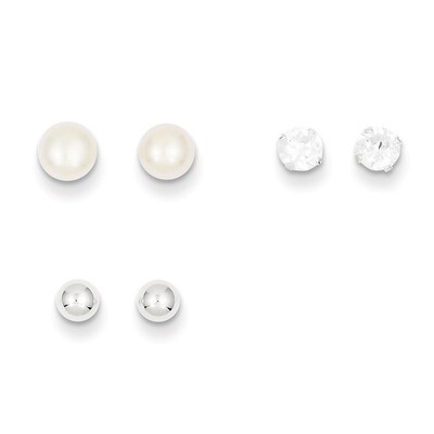 Stellux Crystal &amp; Cultured Pearl Post Ear 3pc Set Sterling Silver QE9577SET, MPN: QE9577SET, 716838…
