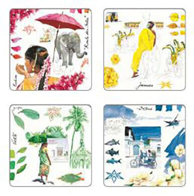 Gien Route Des Indes Acrylic Coasters Set of 4 8009RIDV01, MPN: 8009RIDV01, 840769082486