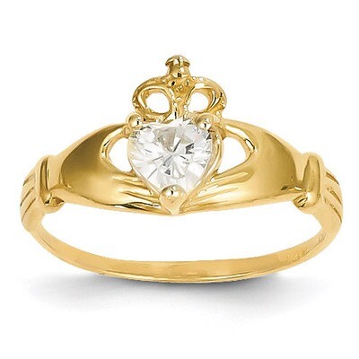 April Birthstone Claddagh Heart Ring 14k Gold Synthetic Diamond D1795, MPN: D1795, 883957898926