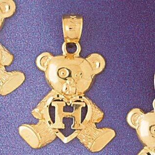 Dazzlers Jewelry Initial H Teddy Bear Pendant Necklace Charm Bracelet in Yellow, White or Rose Gold…