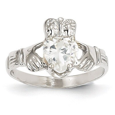 April Birthstone Claddagh Ring 14k White Gold R502, MPN: R502, 883957285207