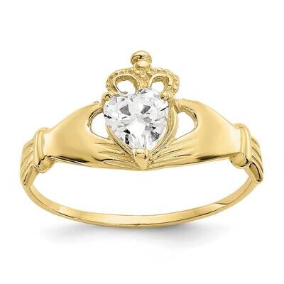 CZ Diamond April Birthstone Claddagh Heart Ring 10k Gold 10D1795, MPN: 10D1795, 191101729232