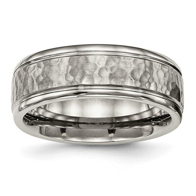 Satin Hammered Center Grooved Ring Titanium Polished TB480, MPN: TB480, 886774439211