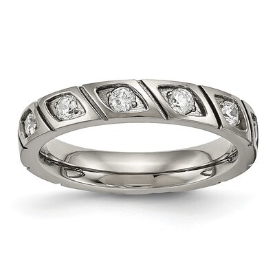 CZ Diamond Ring Titanium Polished Grooved TB483, MPN: TB483, 191101558634