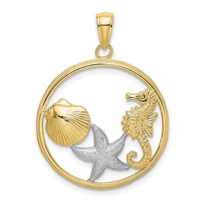 Rhodium Scallop, Starfish ,Seahorse Circle Charm 10k Gold 10K9404, MPN: 10K9404,
