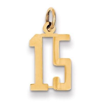 Number 15 Charm 14k Gold Small Polished Elongated LES15, MPN: LES15, 883957724782