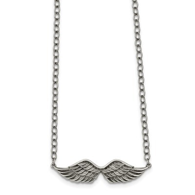 Stainless Steel Polished Textured Angel Wing 2 Inch Extender Necklace Stainless Steel Polished SRN2…