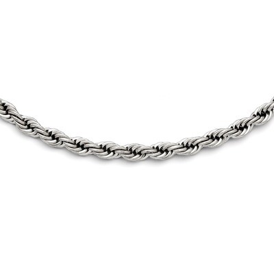 Polished 7mm Rope Necklace - Stainless Steel SRN1244 by Chisel, MPN: SRN1244, 886774968636