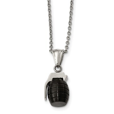 Black IP Grenade Necklace Stainless Steel SRN1939-16 by Chisel, MPN: SRN1939-16, 191101644894