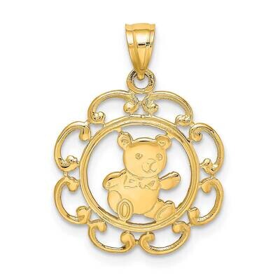 Teddy Bear In Scalloped Circle Charm 14k Gold K6427, MPN: K6427, 637218000074