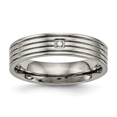 Grooved Comfort Back Diamond CZ Ring Titanium Polished TB474 by Chisel, MPN: TB474, 191101628016
