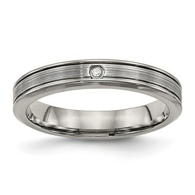 Grooved Comfort Back Diamond CZ Ring Titanium Polished TB470 by Chisel, MPN: TB470, 191101627927