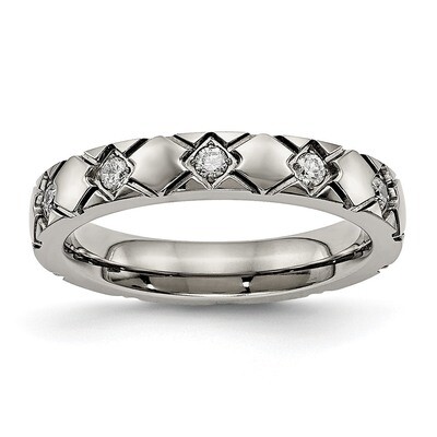 Criss Cross Grooved CZ Diamond Ring Titanium Polished TB485, MPN: TB485, 191101558665