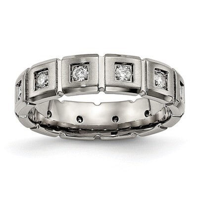 Brushed Polished Grooved CZ Diamond Ring Titanium TB487, MPN: TB487, 191101556494